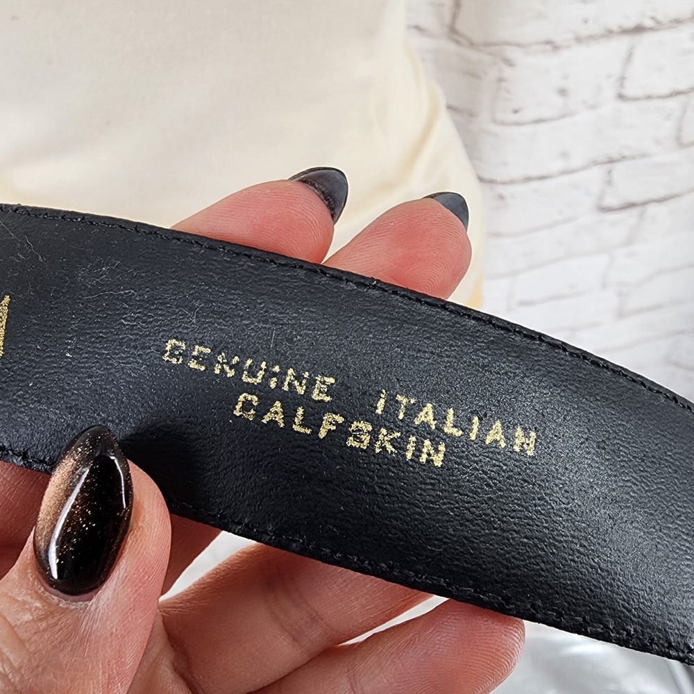 Vintage Vicenza Italian Calfskin Leather Belt 32 Heart Crown Croc Embossed Gold - Picture 7 of 10